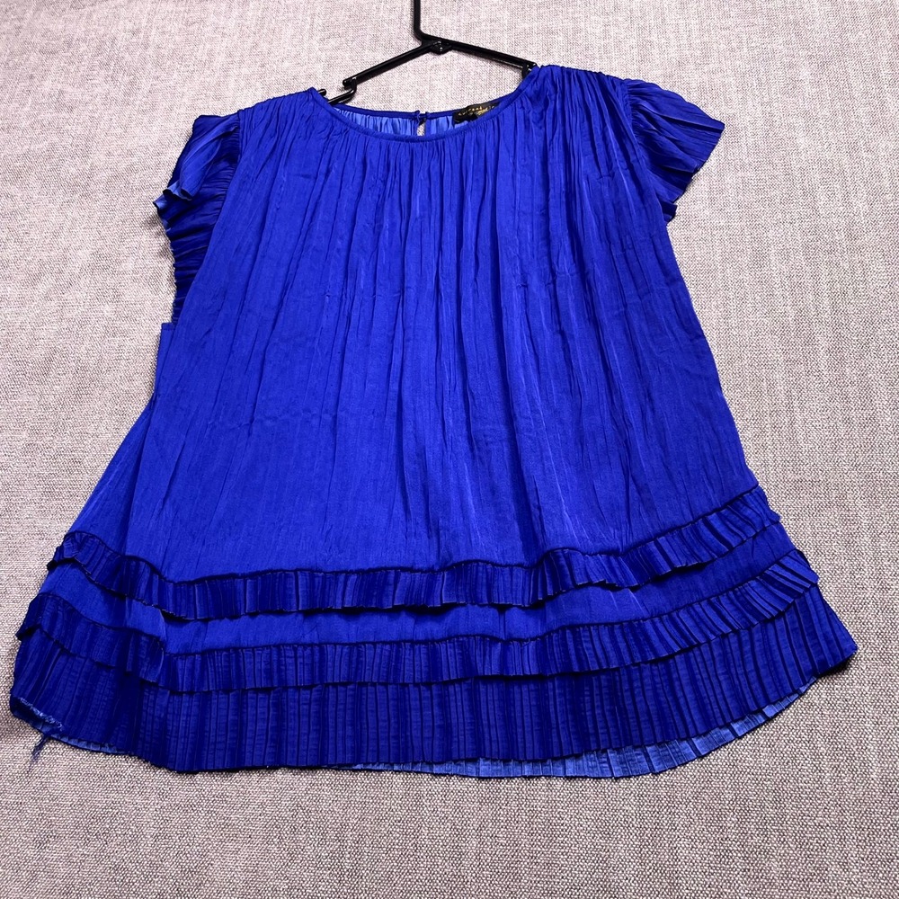 Current Air Los Angeles Blouse Top Womens Large Royal Blue Ruffle Cap Sleeve